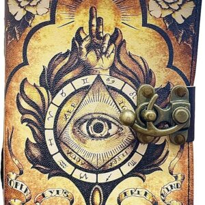Book of Spells Leather Bound Journal Deckle Edge Paper Grimoire Printed Diary Third Eye Notebook Spiral Gothic Notebook Antique Vintage Book for Men and Women (The Third Eye)