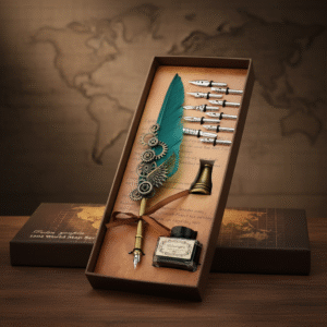 Feather Pen and Ink Set, Quill Pen Set Antique Dip Pen with Ink and 6 Replacement Nibs 6pcs Nibs Calligraphy Pens for Beginners