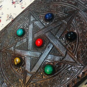 Leather Journal for Women Handmade Pentagram Book of Shadows Spell Book grimoire Journal Celtic Spiral Unni Notebook Black Daily Sketchbook Wiccan Witchcraft Books Embossed Unlined Diary 10x7 Inch