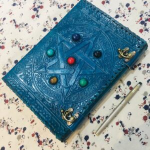 Leather Journal for Women Handmade Pentagram Book of Shadows Spell Book grimoire Journal Celtic Spiral Unni Notebook Black Daily Sketchbook Wiccan Witchcraft Books Embossed Unlined Diary 10x7 Inch