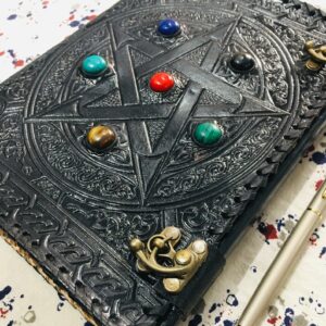 Leather Journal for Women Handmade Pentagram Book of Shadows Spell Book grimoire Journal Celtic Spiral Unni Notebook Black Daily Sketchbook Wiccan Witchcraft Books Embossed Unlined Diary 7x5 Inch