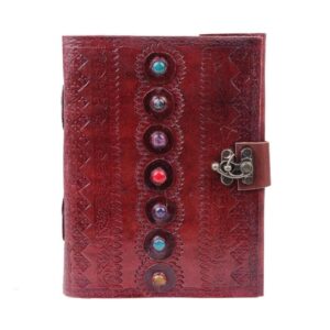 Leather Book of Shadows Journal, Supernatural Notebook with Chakra Gem Stones Healing Crystals and Latch