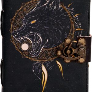Black Wolf Leather Journal for men and women, 200 Pages of Antique Handmade Deckle Edge Vintage Paper, Leather Sketchbook, Drawing Journal, Printed Leather Journal (6 X 8)