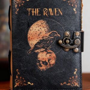 Leather Gothic Journal Magical Raven Skull Spiral Notebook Mystery Crow Journal Grimoire Witchcraft Spellwork Journal Great for Halloween and Raven Lovers Aesthetic Leather Journal for Men and Women