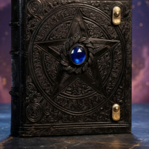 Black Pentagram Embossed Handmade Blue Stone Embedded Leather Journal – Thick 200 Vintage Pages – Stitched Writing Notepad – Birthday Gift