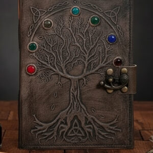 Seven stone tree of life leather journal | book of shadows Notebook with crystal stone of 7 Chakra Colours, Spiritual Gift for Women and Men