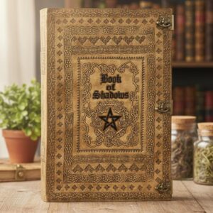 Book of Shadows Handmade Leather Diary Embossed with Antique Designs and Lock 14×21 Inch Size